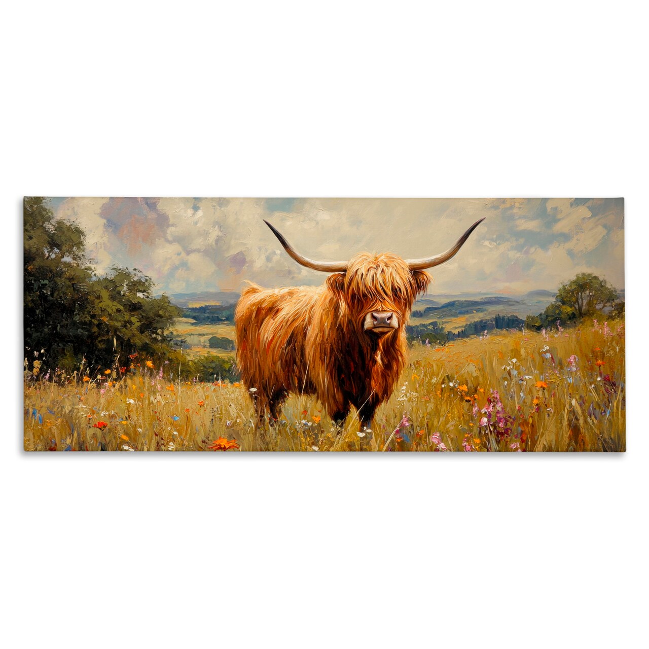 Stupell Industries Highland Cow In Sunshine Canvas, design by Petal Prints Design